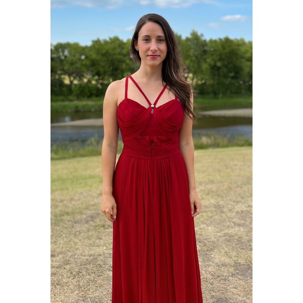 Azazie Womens Red Maxi Formal Evening Dress A10 Sweetheart Rhinestone Detail